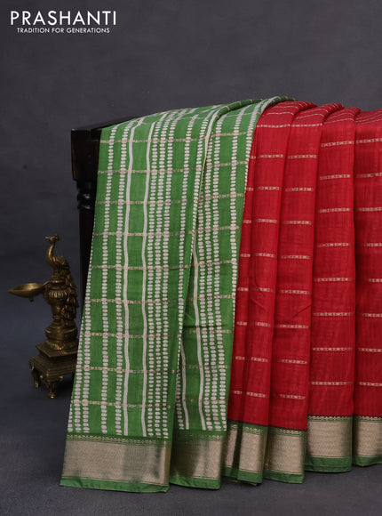 Assam partly silk saree maroon and green with digital prints & zari weaves and zari woven border