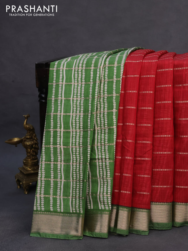 Assam partly silk saree maroon and green with digital prints & zari weaves and zari woven border