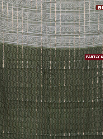 Assam partly silk saree pastel green and black with digital prints & zari weaves and zari woven border