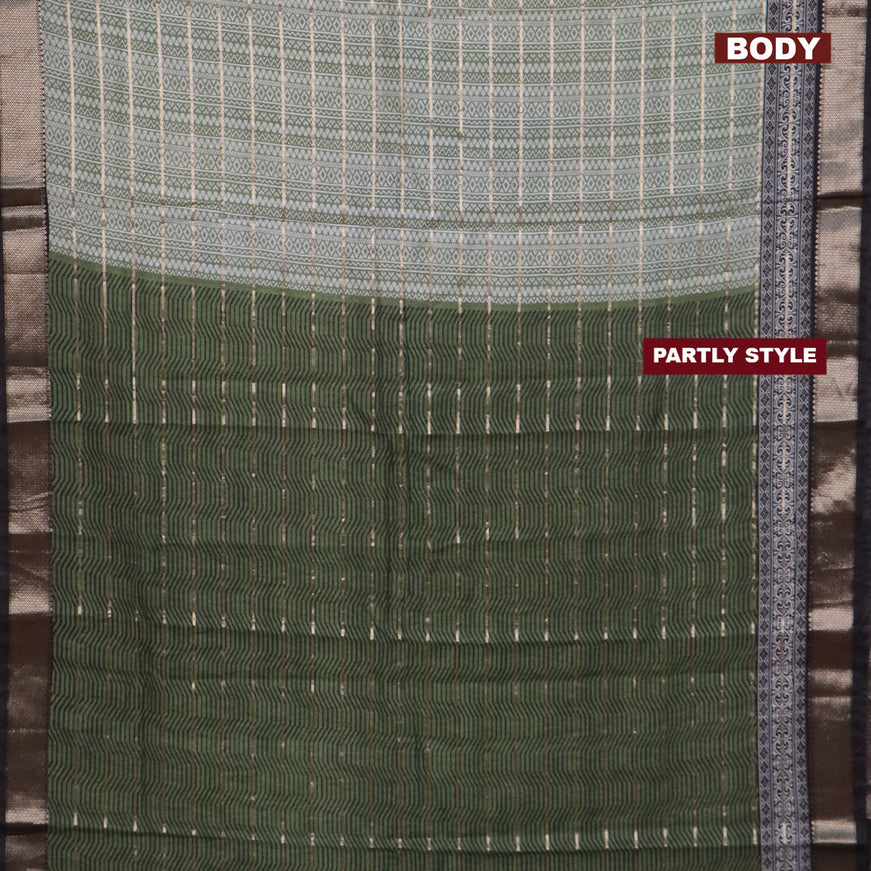 Assam partly silk saree pastel green and black with digital prints & zari weaves and zari woven border