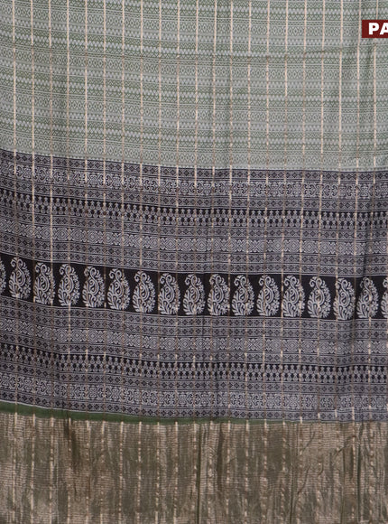 Assam partly silk saree pastel green and black with digital prints & zari weaves and zari woven border