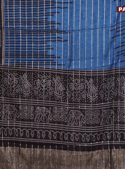 Assam partly silk saree peacock blue and black with digital prints & zari weaves and zari woven border