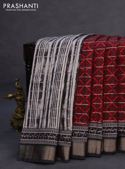 Assam partly silk saree maroon and black with digital prints & zari weaves and zari woven border