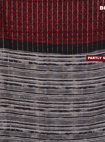 Assam partly silk saree maroon and black with digital prints & zari weaves and zari woven border