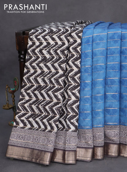 Assam partly silk saree blue and black with digital prints & zari weaves and zari woven border