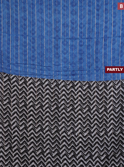 Assam partly silk saree blue and black with digital prints & zari weaves and zari woven border