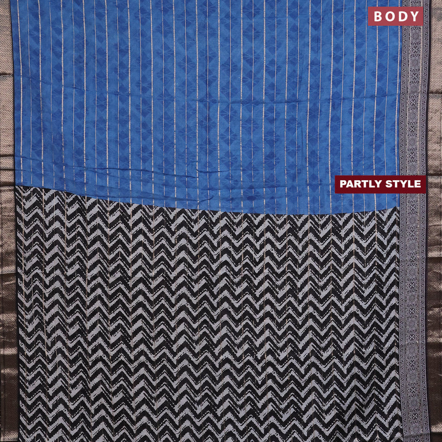 Assam partly silk saree blue and black with digital prints & zari weaves and zari woven border