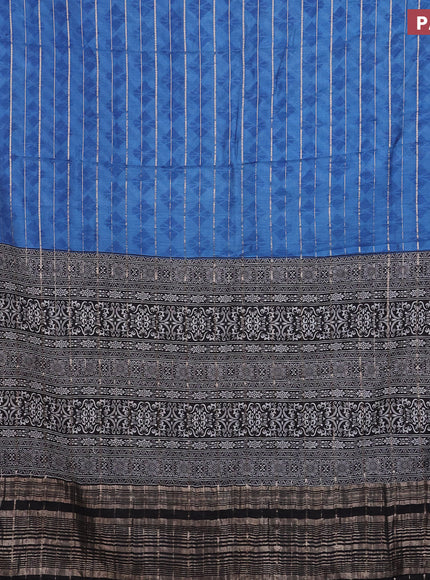 Assam partly silk saree blue and black with digital prints & zari weaves and zari woven border