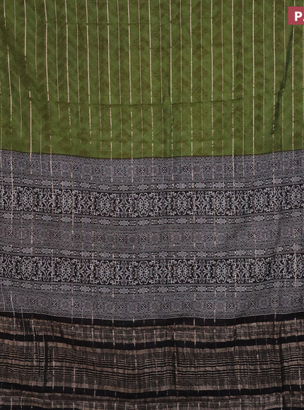 Assam partly silk saree mehendi green and black with digital prints & zari weaves and zari woven border