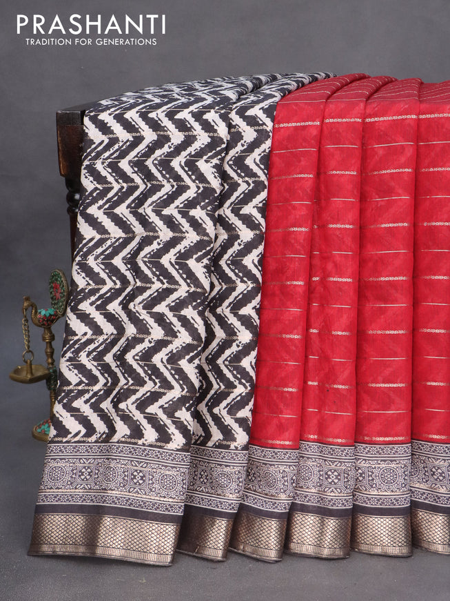 Assam partly silk saree maroon and black with digital prints & zari weaves and zari woven border