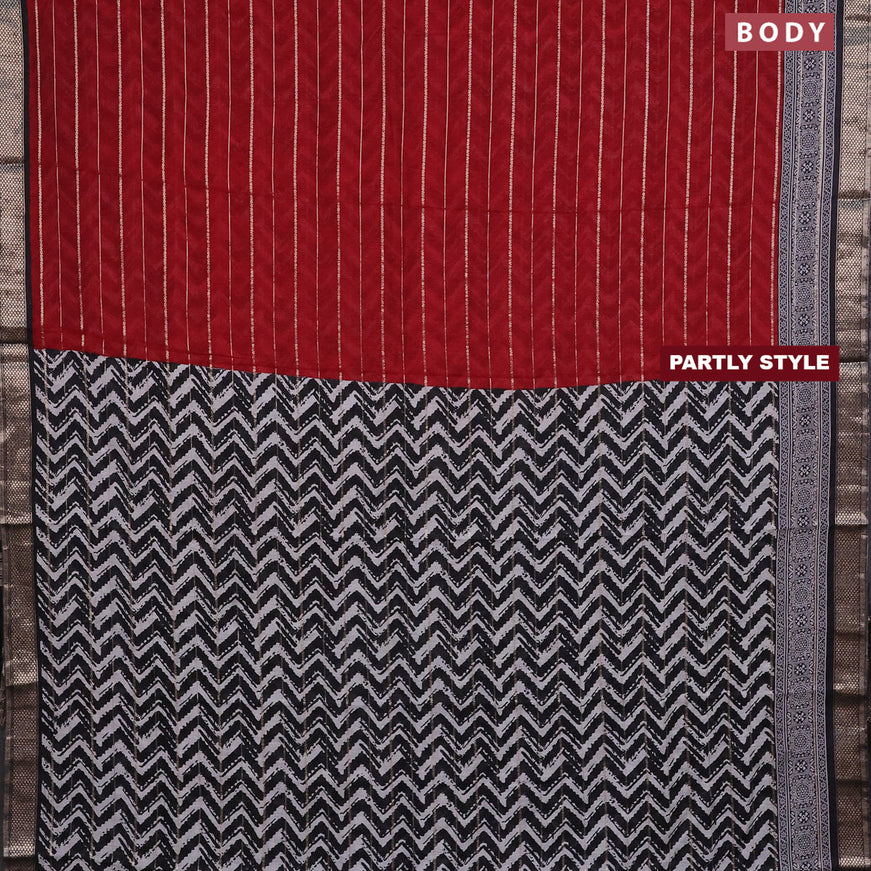 Assam partly silk saree maroon and black with digital prints & zari weaves and zari woven border