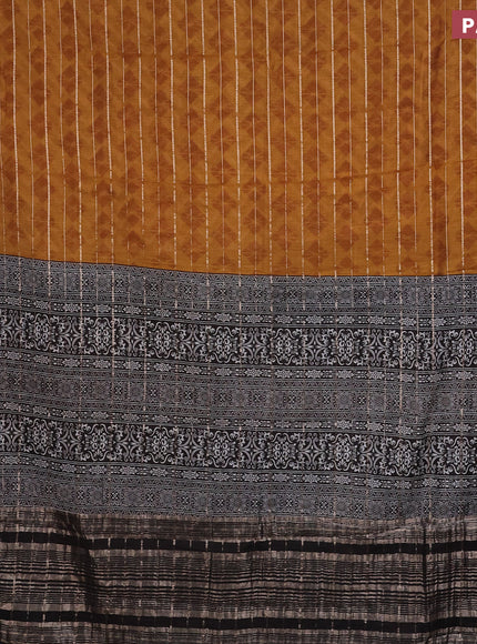 Assam partly silk saree dark mustard and black with digital prints & zari weaves and zari woven border