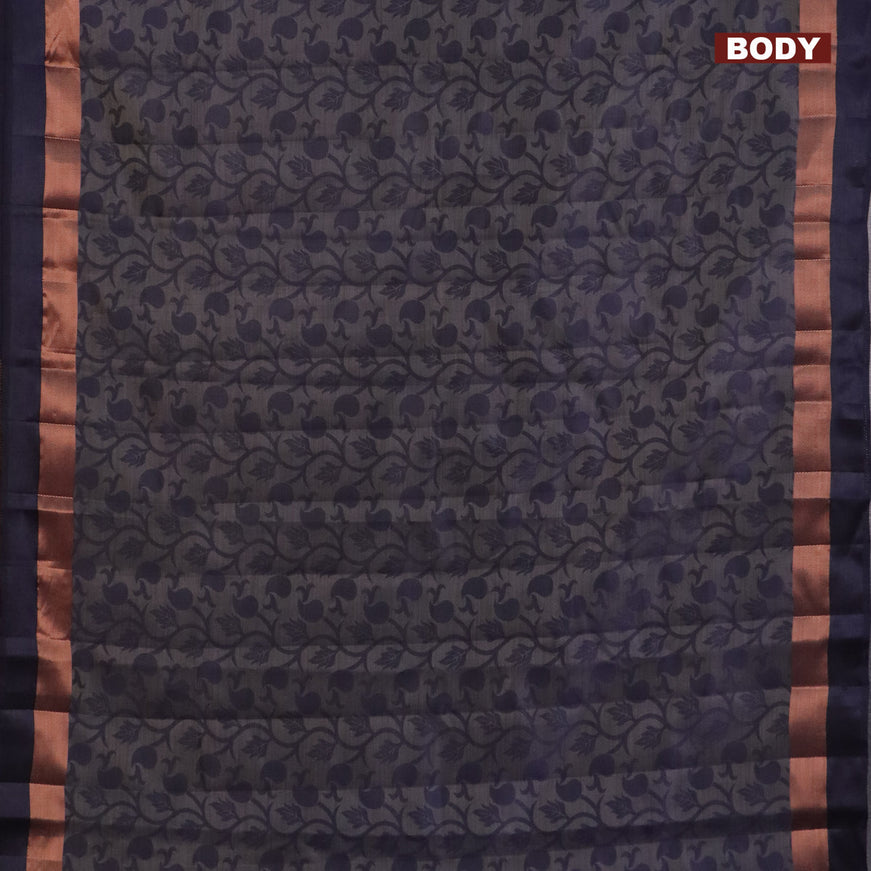 Semi raw silk saree navy blue with allover self emboss and zari woven border