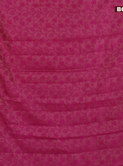 Semi raw silk saree magenta pink with allover self emboss and zari woven border