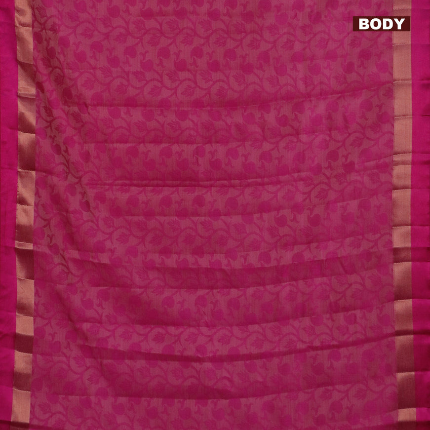 Semi raw silk saree magenta pink with allover self emboss and zari woven border