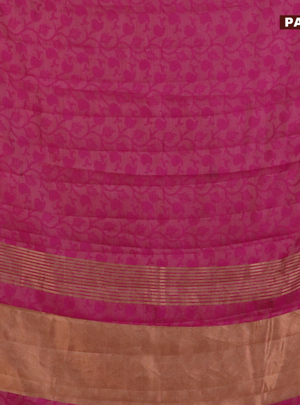 Semi raw silk saree magenta pink with allover self emboss and zari woven border