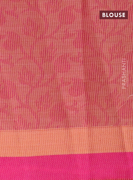 Semi raw silk saree magenta pink with allover self emboss and zari woven border