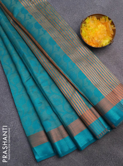 Semi raw silk saree cs blue with allover self emboss and zari woven border