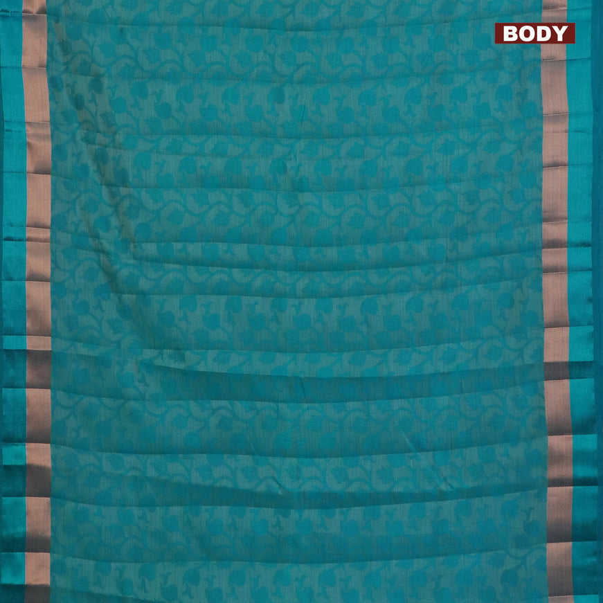 Semi raw silk saree cs blue with allover self emboss and zari woven border