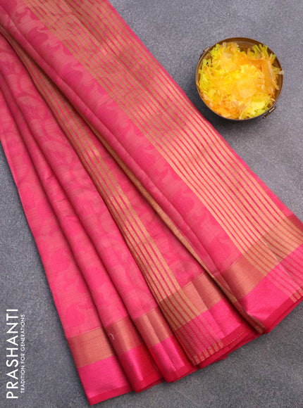 Semi raw silk saree pink with allover self emboss and zari woven border