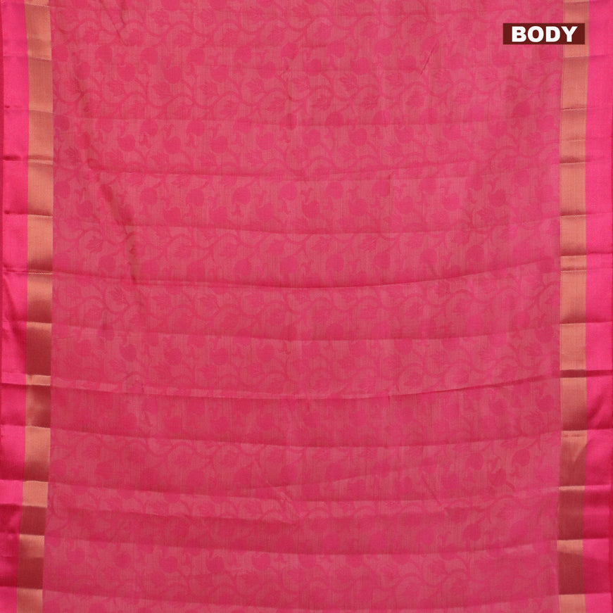 Semi raw silk saree pink with allover self emboss and zari woven border