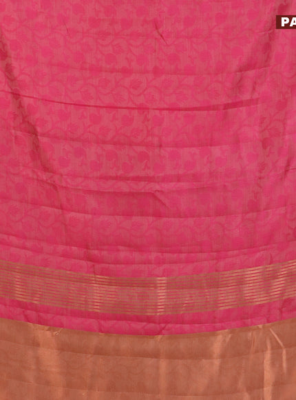 Semi raw silk saree pink with allover self emboss and zari woven border