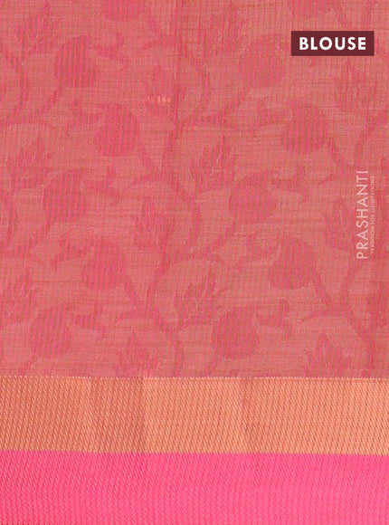 Semi raw silk saree pink with allover self emboss and zari woven border