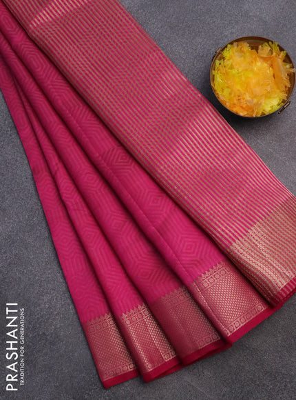 Semi raw silk saree pink with allover self emboss and zari woven border