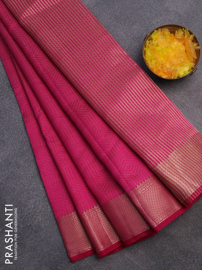 Semi raw silk saree pink with allover self emboss and zari woven border