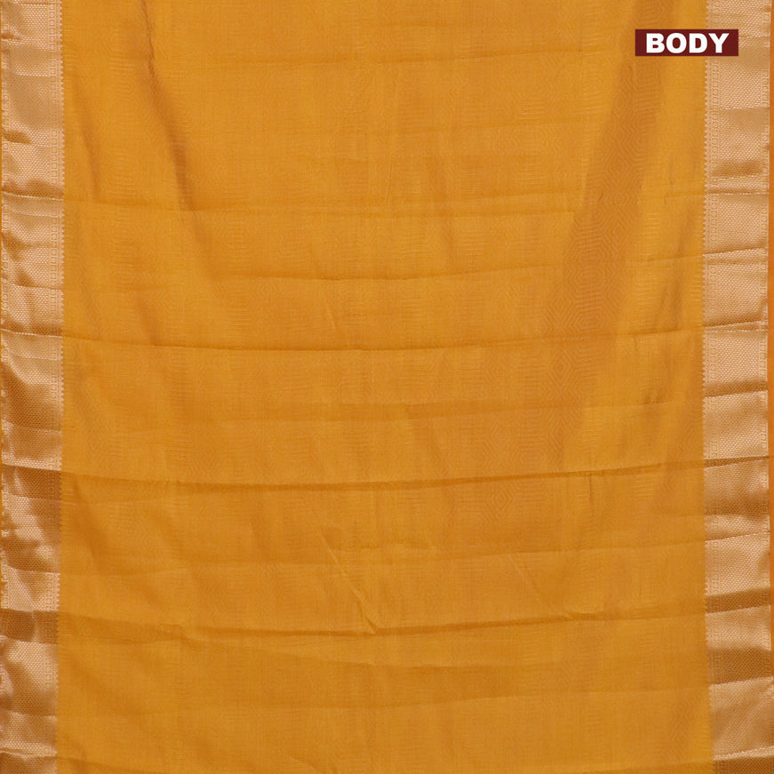 Semi raw silk saree mustard yellow with allover self emboss and zari woven border