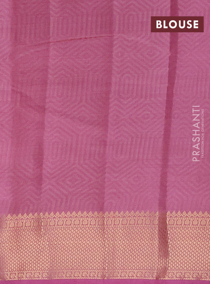 Semi raw silk saree mauve pink with allover self emboss and zari woven border