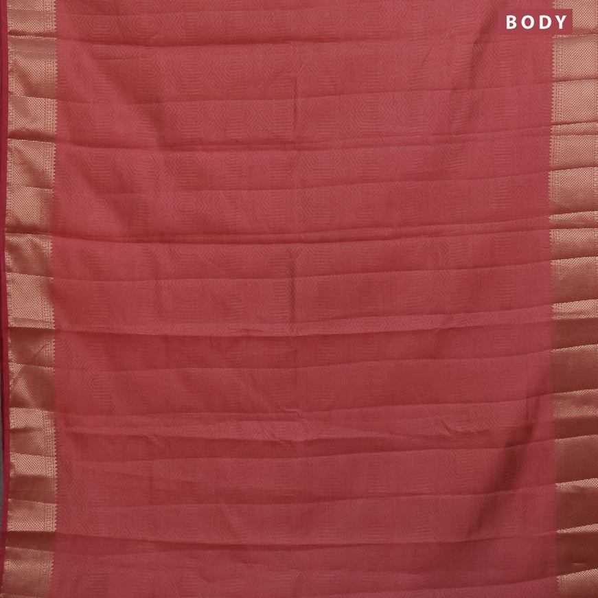 Semi raw silk saree pastel maroon with allover self emboss and zari woven border