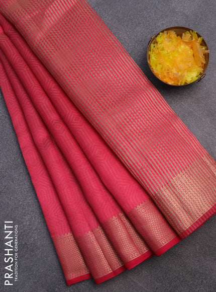 Semi raw silk saree pink with allover self emboss and zari woven border