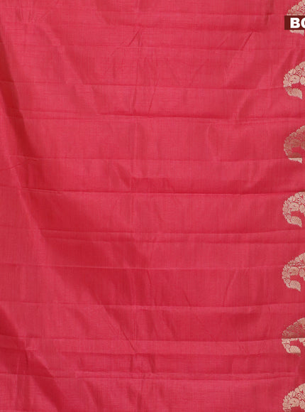 Semi raw silk saree reddish pink with plain body and paisley zari woven butta border