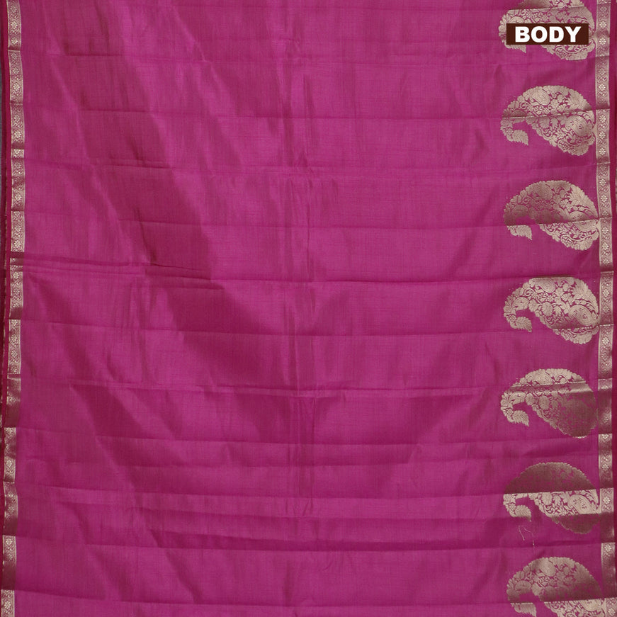 Semi raw silk saree magenta pink with plain body and paisley zari woven butta border