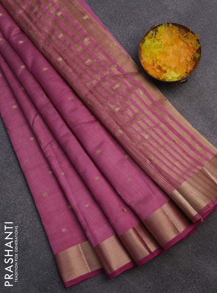 Semi raw silk saree mauve pink with zari woven buttas and zari woven border