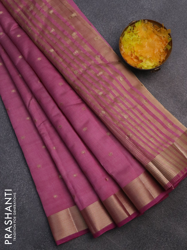 Semi raw silk saree mauve pink with zari woven buttas and zari woven border