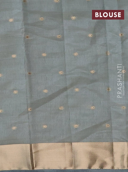 Semi raw silk saree grey shade with zari woven buttas and zari woven border