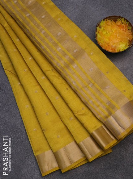 Semi raw silk saree yellow with zari woven buttas and zari woven border