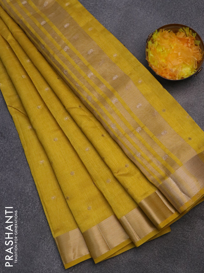 Semi raw silk saree yellow with zari woven buttas and zari woven border