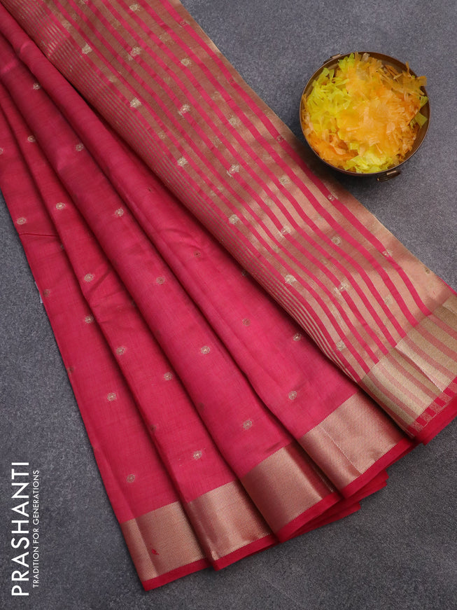 Semi raw silk saree pink with zari woven buttas and zari woven border