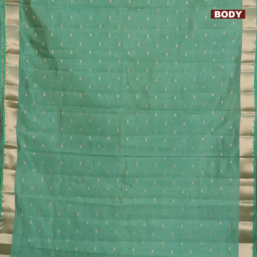 Semi raw silk saree pastel green with zari woven buttas and zari woven border