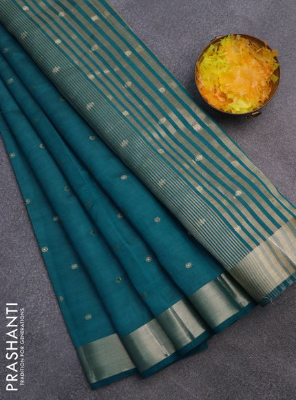 Semi raw silk saree peacock blue with zari woven buttas and zari woven border