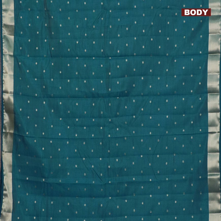 Semi raw silk saree peacock blue with zari woven buttas and zari woven border