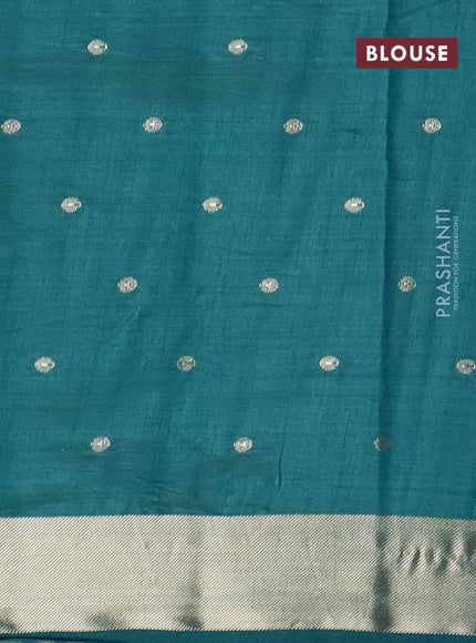 Semi raw silk saree peacock blue with zari woven buttas and zari woven border