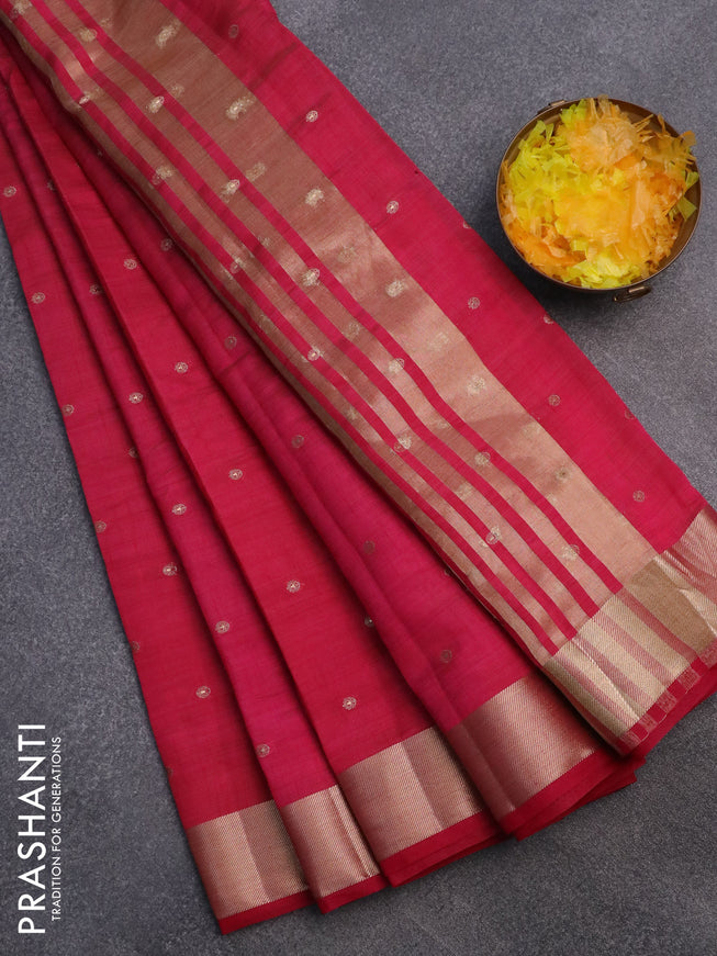 Semi raw silk saree pink with zari woven buttas and zari woven border