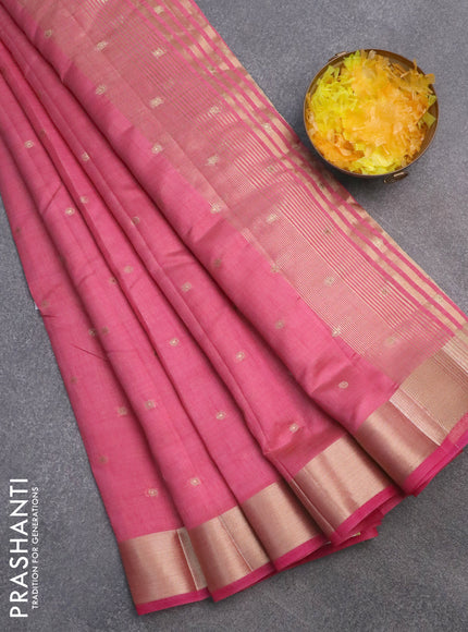 Semi raw silk saree pink shade with zari woven buttas and zari woven border