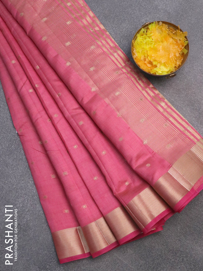 Semi raw silk saree pink shade with zari woven buttas and zari woven border