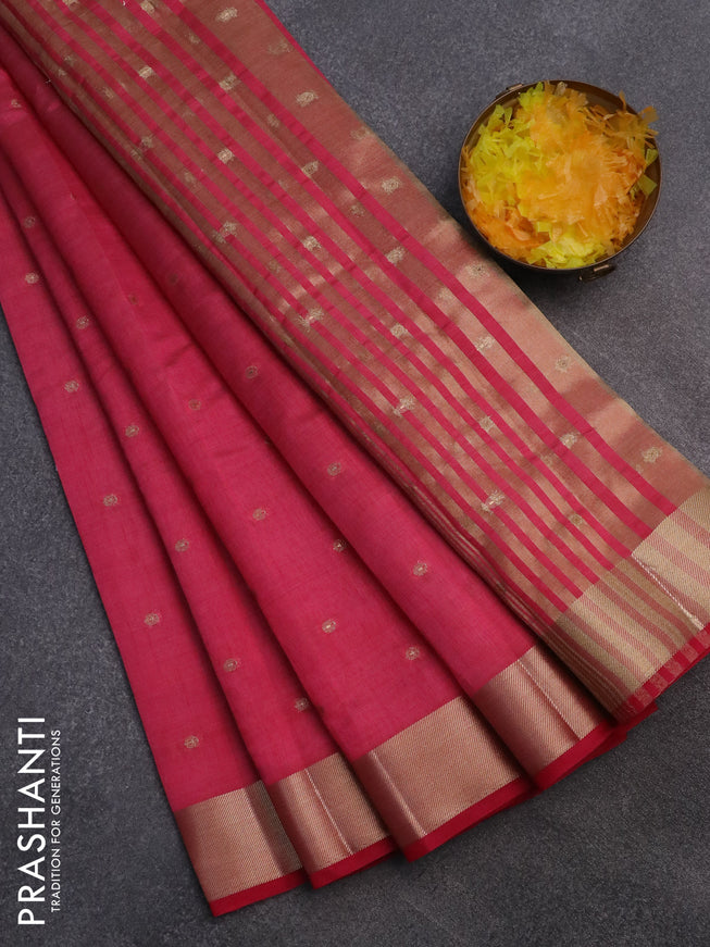 Semi raw silk saree pink with zari woven buttas and zari woven border