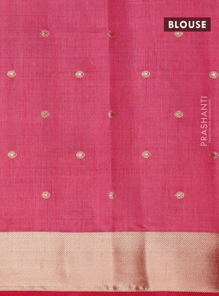 Semi raw silk saree pink with zari woven buttas and zari woven border